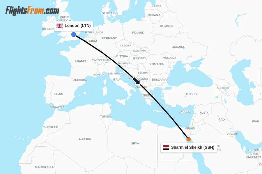 Flights from London to Sharm el Sheikh route map