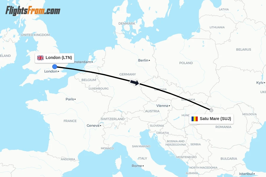 Flights from London to Satu Mare route map