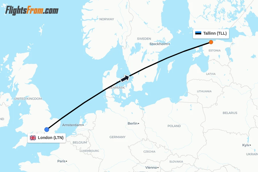 Flights from London to Tallinn route map