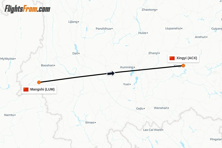 Flights from Mangshi to Xingyi route map