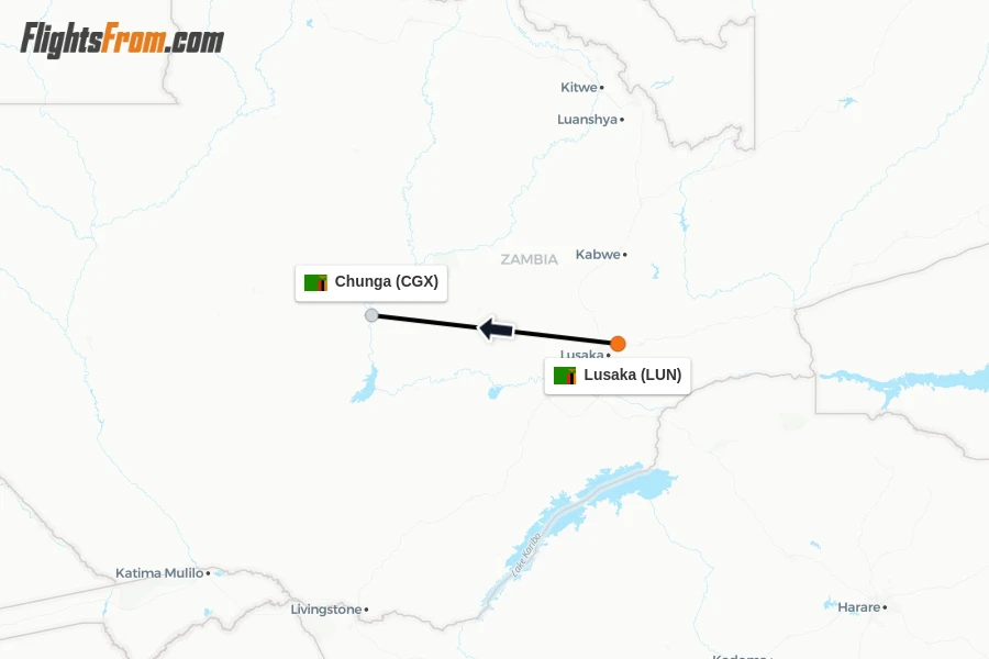 Flights from Lusaka to Chunga route map