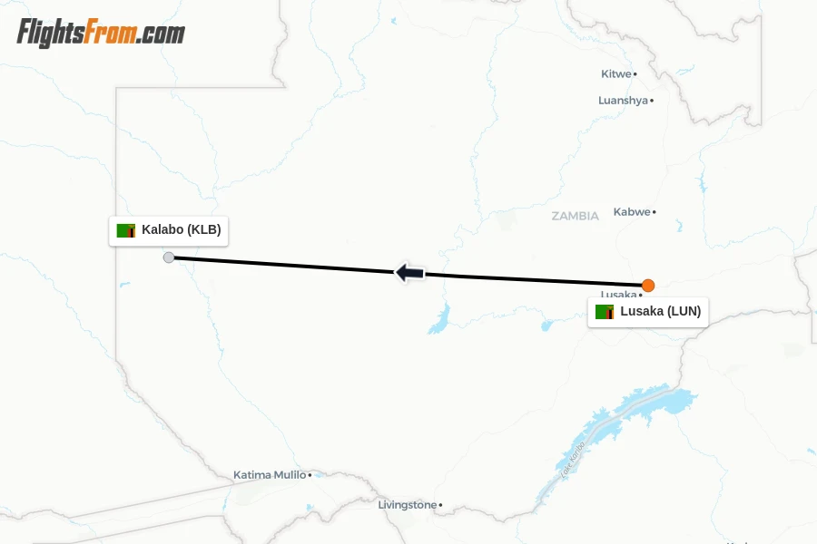 Flights from Lusaka to Kalabo route map