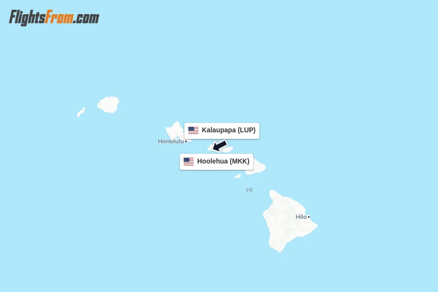 Flights from Kalaupapa to Hoolehua route map