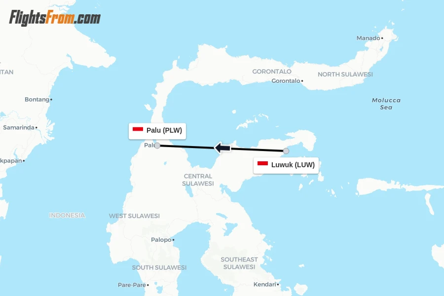 Flights from Luwuk to Palu route map