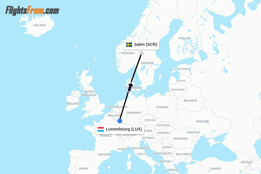 Flights from Luxembourg to Salen route map
