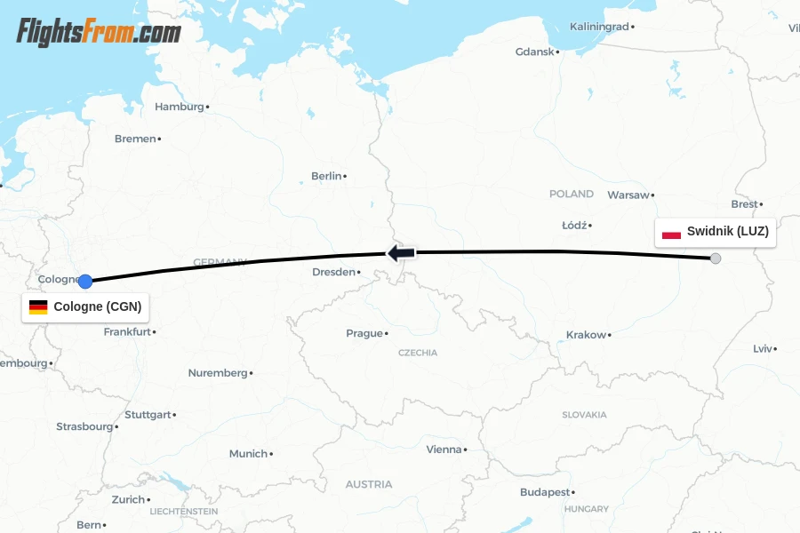 Flights from Swidnik to Cologne route map