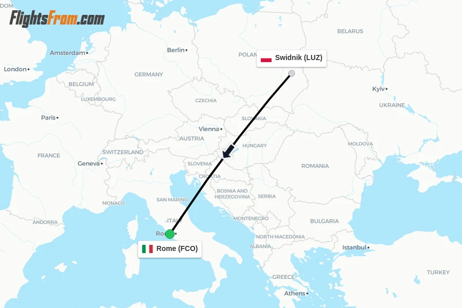 Flights from Swidnik to Rome route map