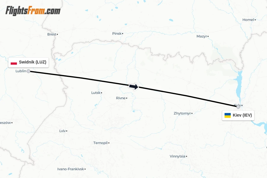 Flights from Swidnik to Kiev route map