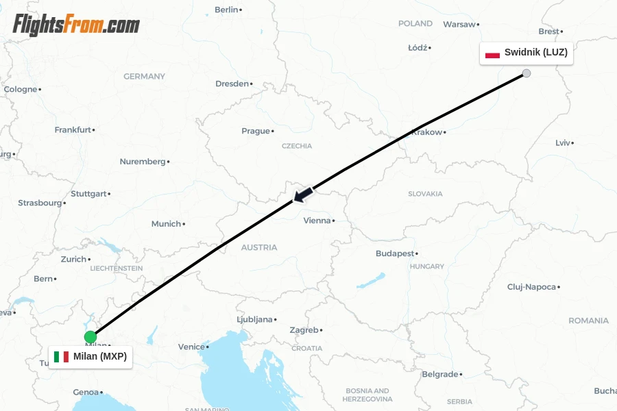Flights from Swidnik to Milan route map