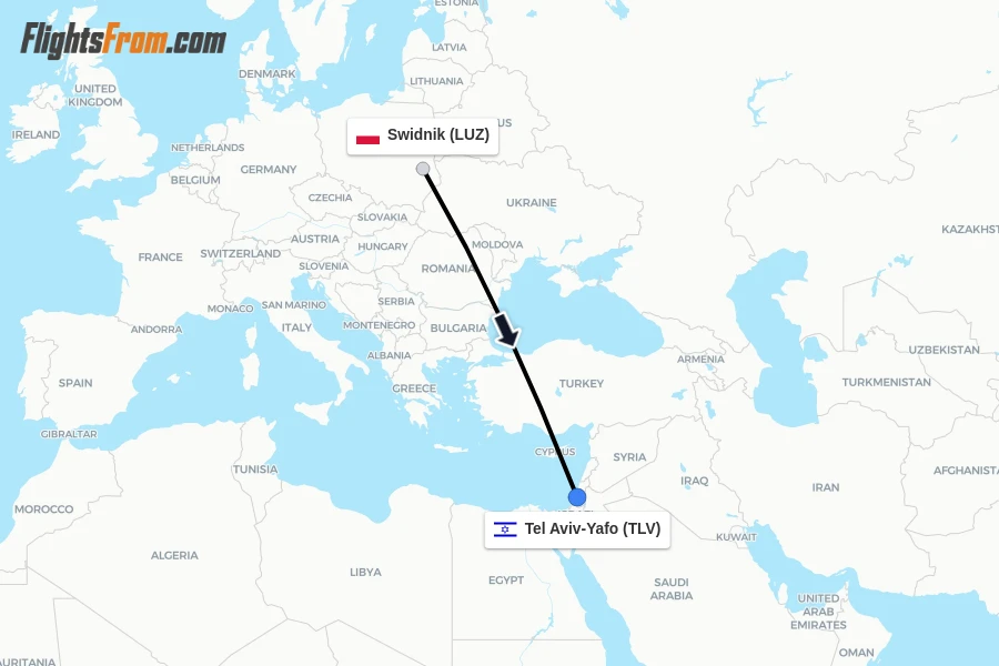 Flights from Swidnik to Tel Aviv-Yafo route map