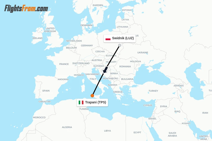 Flights from Swidnik to Trapani route map