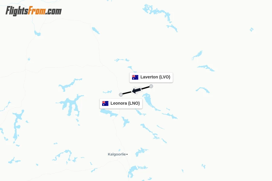 Flights from Laverton to Leonora route map