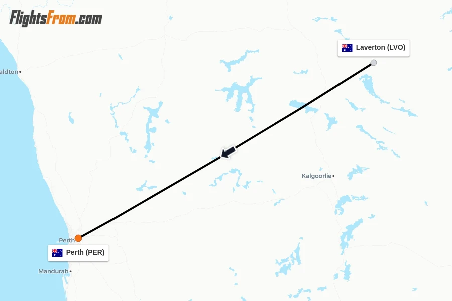 Flights from Laverton to Perth route map