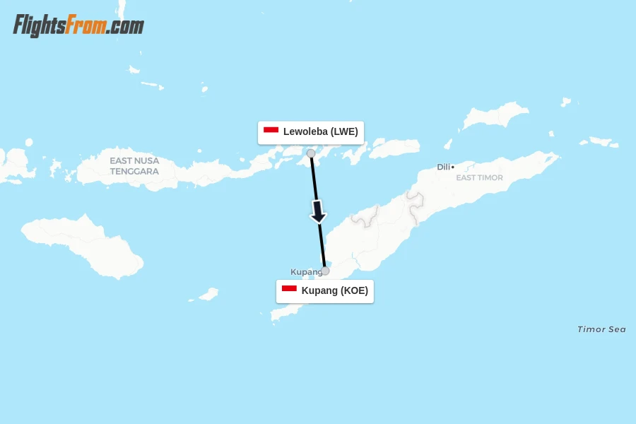 Flights from Lewoleba to Kupang route map