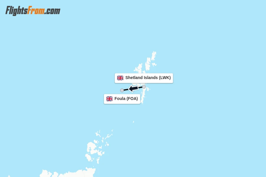 Flights from Shetland Islands to Foula route map