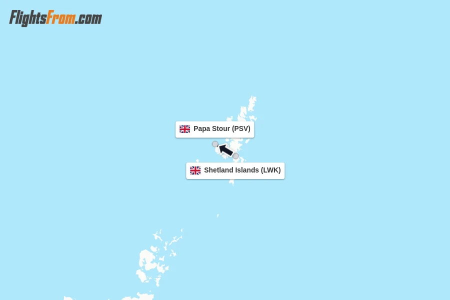 Flights from Shetland Islands to Papa Stour route map
