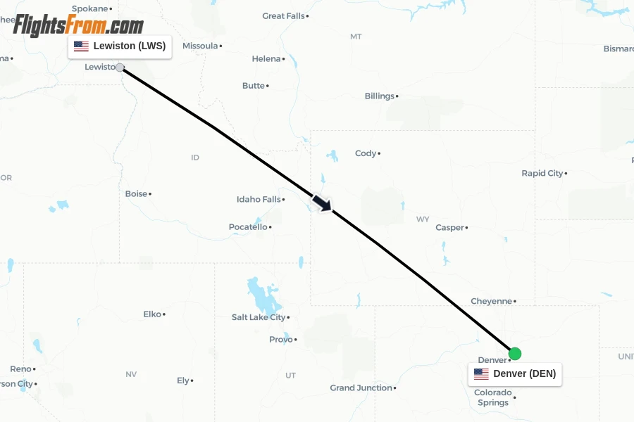 Flights from Lewiston to Denver route map