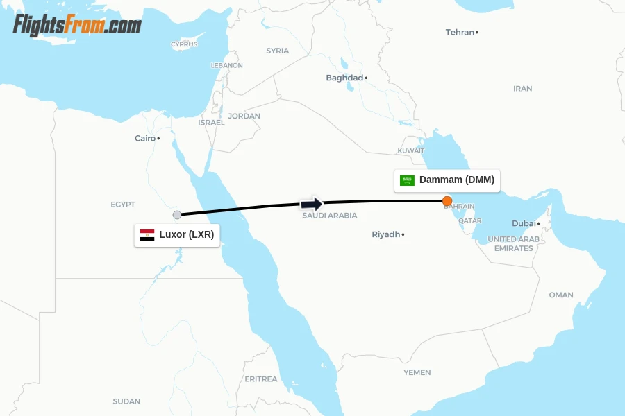 Flights from Luxor to Dammam route map