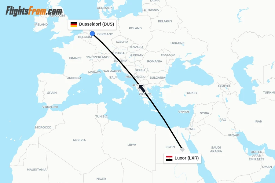 Flights from Luxor to Dusseldorf route map