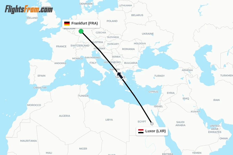 Flights from Luxor to Frankfurt route map