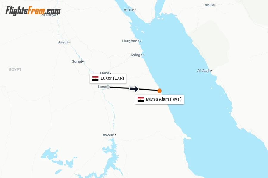 Flights from Luxor to Marsa Alam route map