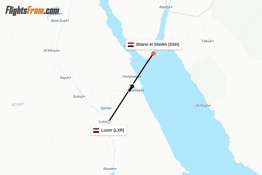 Flights from Luxor to Sharm el Sheikh route map