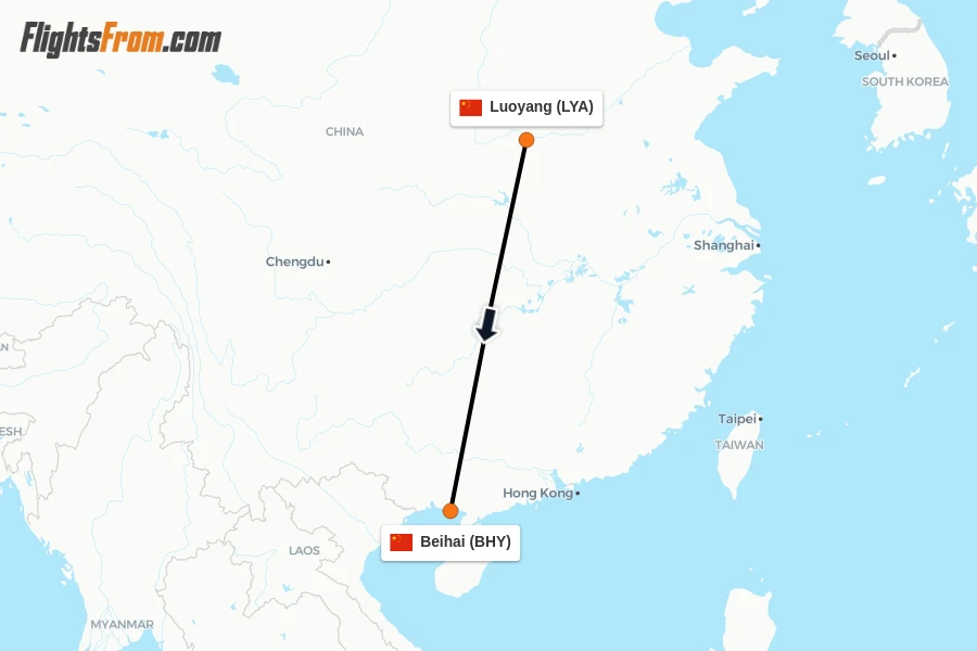 Flights from Luoyang to Beihai route map