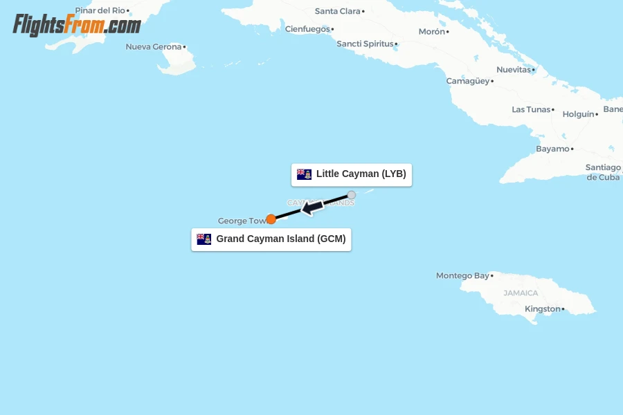 Flights from Little Cayman to Grand Cayman Island route map