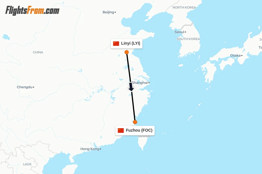 Flights from Linyi to Fuzhou route map