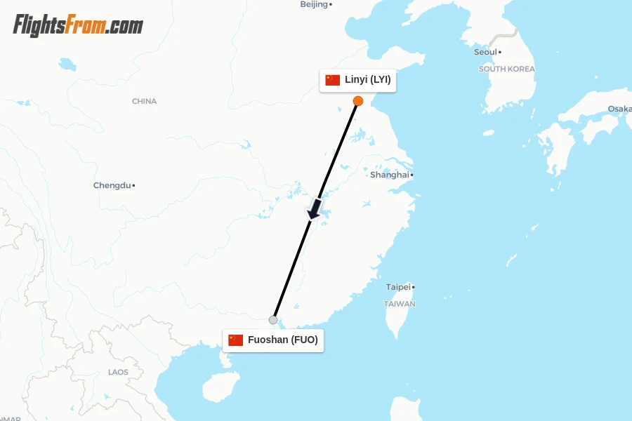 Flights from Linyi to Fuoshan route map