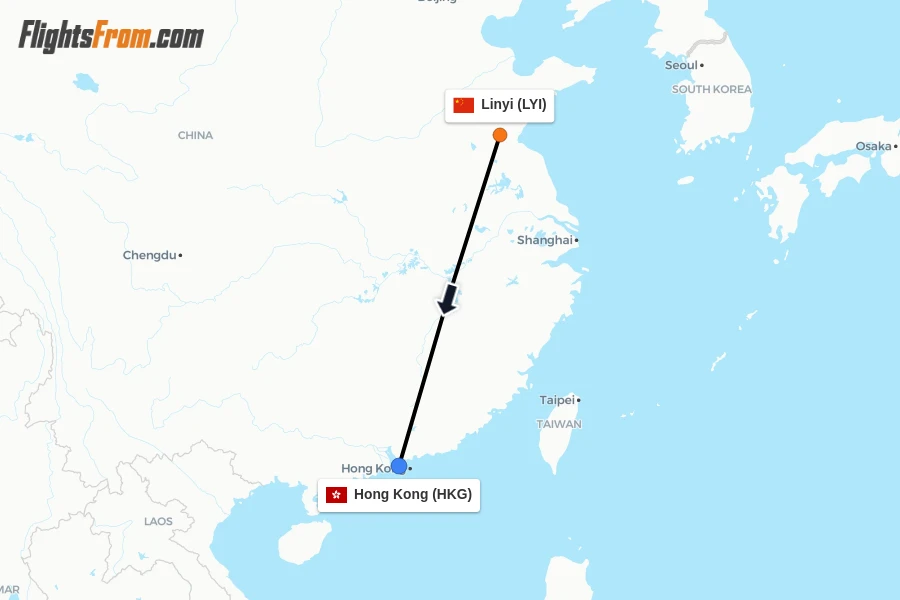 Flights from Linyi to Hong Kong route map