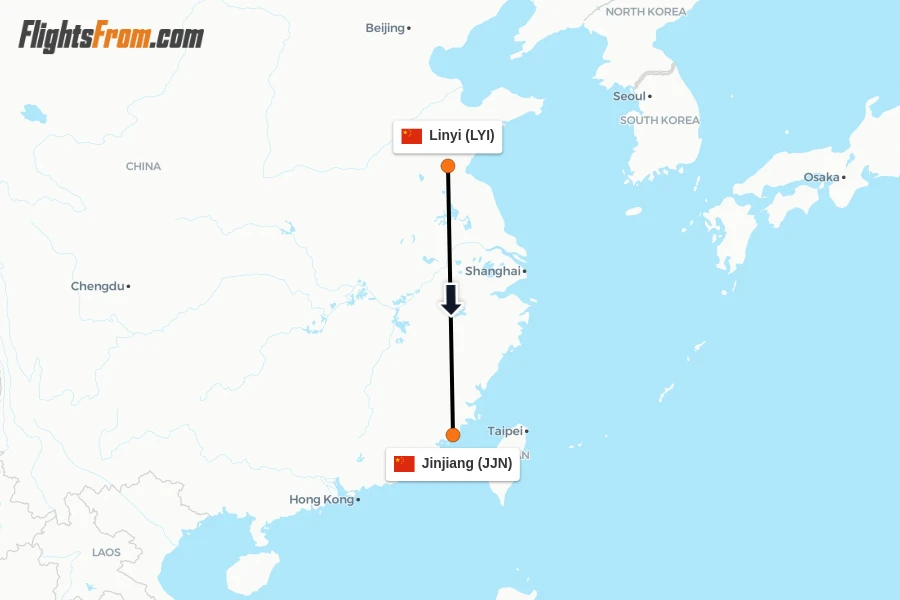Flights from Linyi to Jinjiang route map