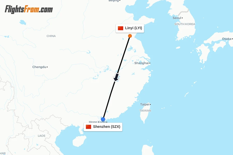 Flights from Linyi to Shenzhen route map