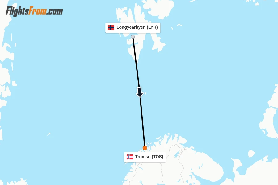 Flights from Longyearbyen to Tromso route map