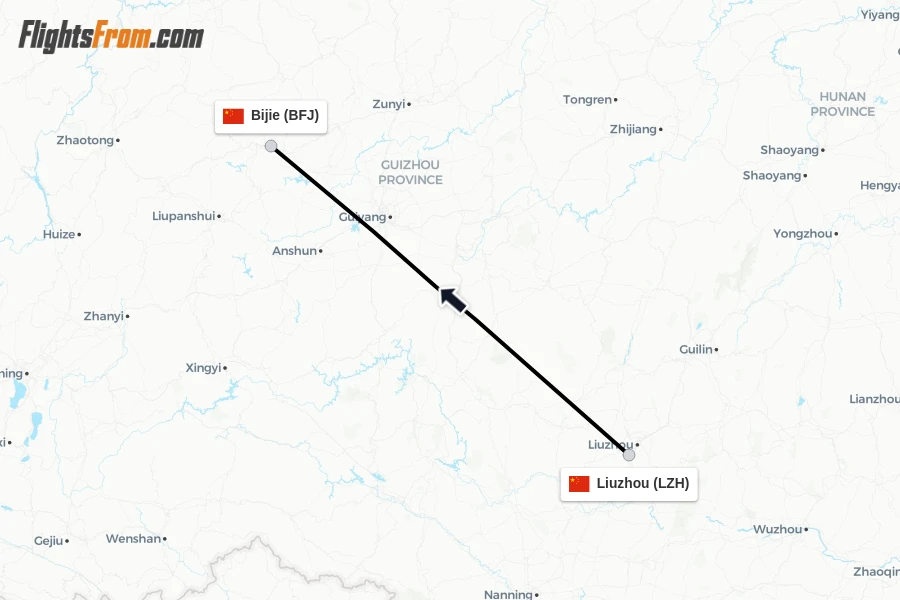Flights from Liuzhou to Bijie route map