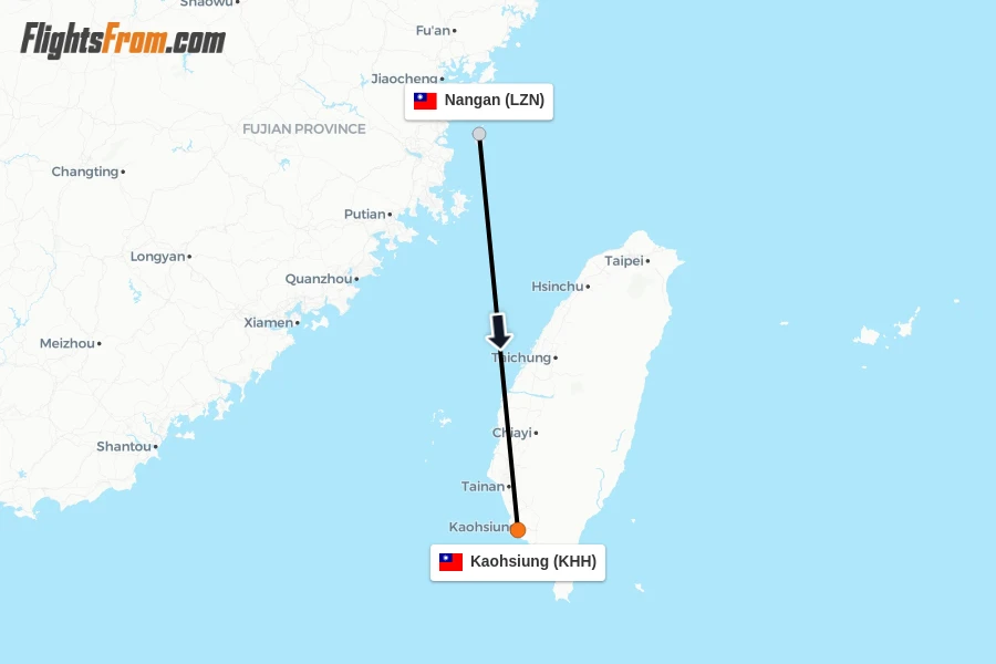 Flights from Nangan to Kaohsiung route map