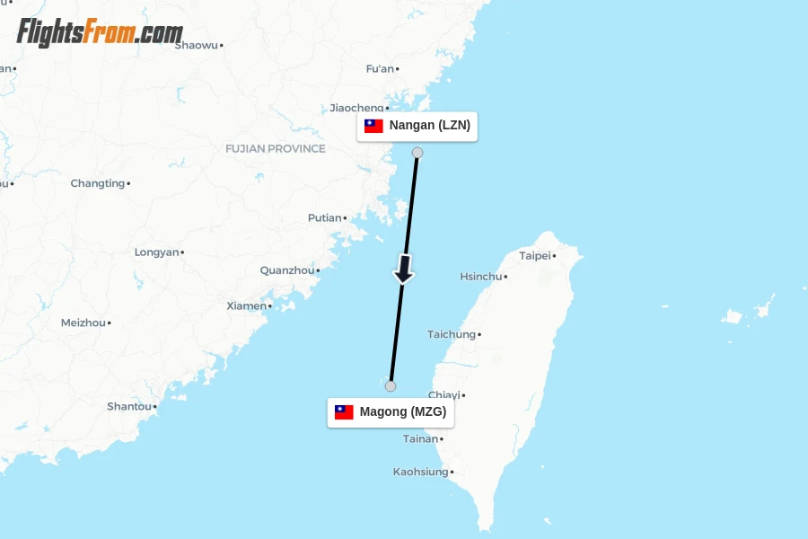 Flights from Nangan to Magong route map