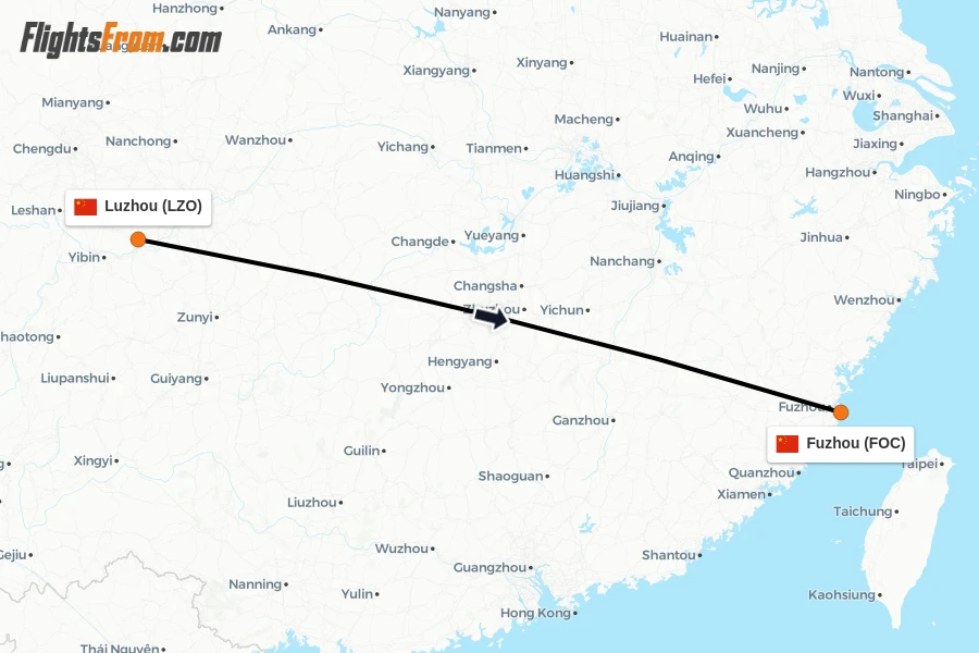 Flights from Luzhou to Fuzhou route map
