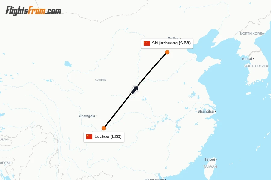 Flights from Luzhou to Shijiazhuang route map