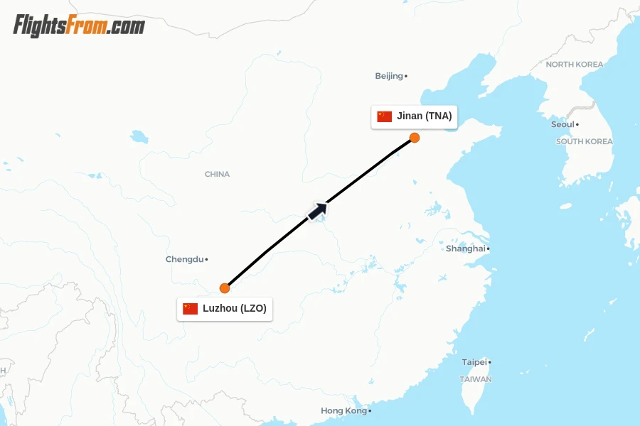 Flights from Luzhou to Jinan route map