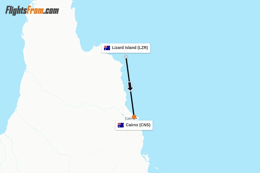 Flights from Lizard Island to Cairns route map