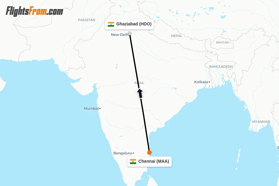 Flights from Chennai to Ghaziabad route map