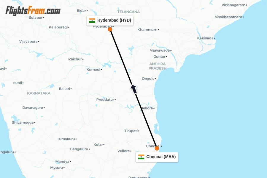 Flights from Chennai to Hyderabad route map