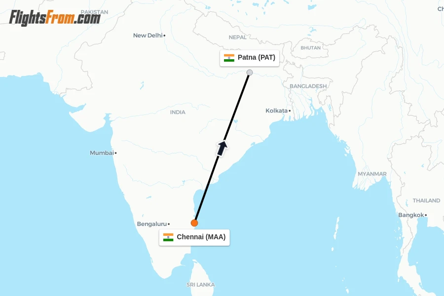 Flights from Chennai to Patna route map