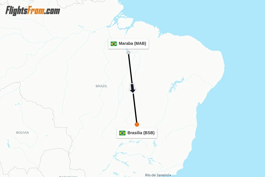 Flights from Maraba to Brasilia route map