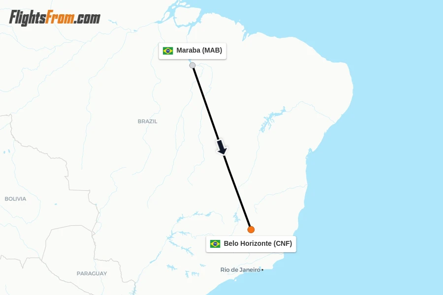 Flights from Maraba to Belo Horizonte route map