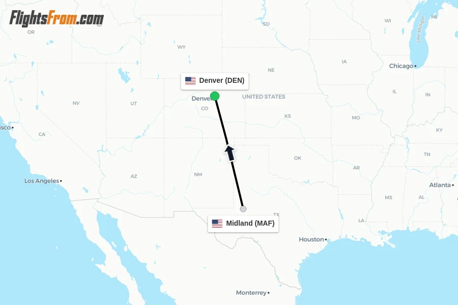 Flights from Midland to Denver route map