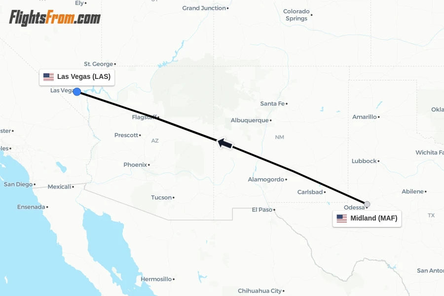 Flights from Midland to Las Vegas route map