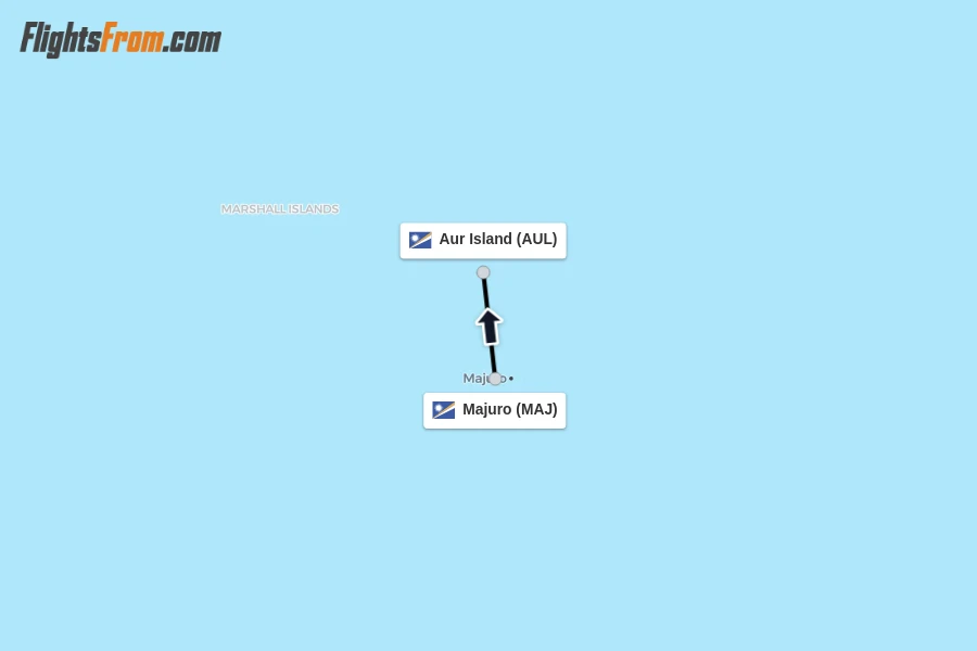 Flights from Majuro to Aur Island route map