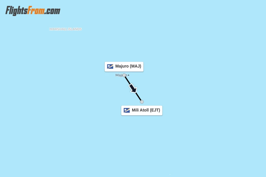 Flights from Majuro to Mili Atoll route map